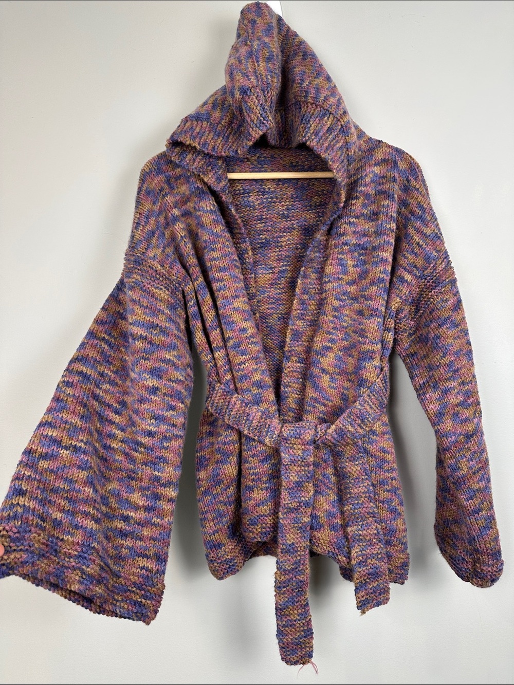 163. handknit cardigan sweater hooded